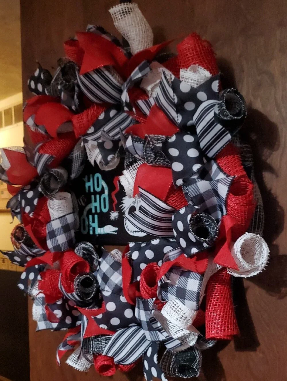 Red, Black & White Kids Holiday Bow Wreath